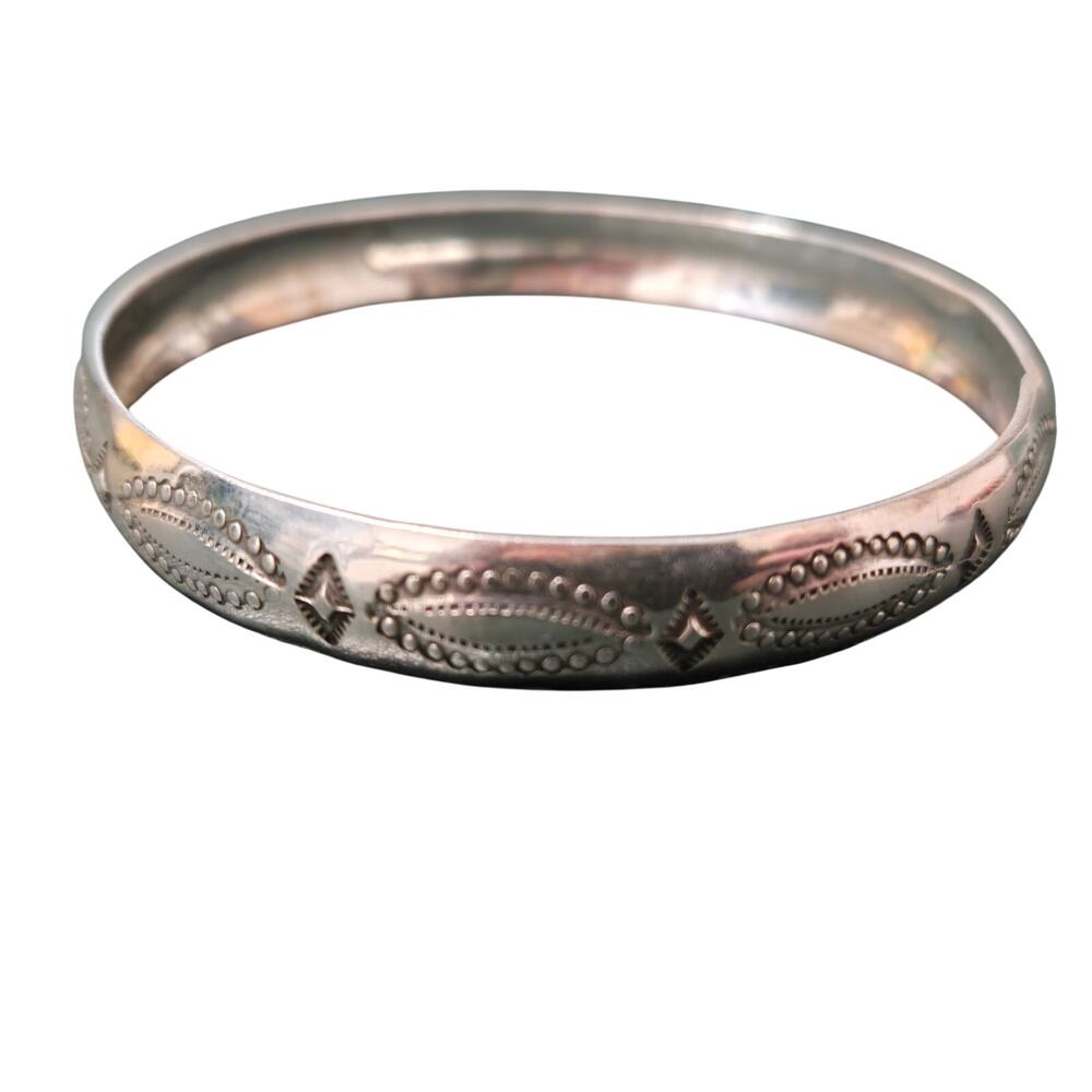 Vintage Stamped HJ Sterling Native American Engraved Bangle Bracelet - Picture 2 of 5
